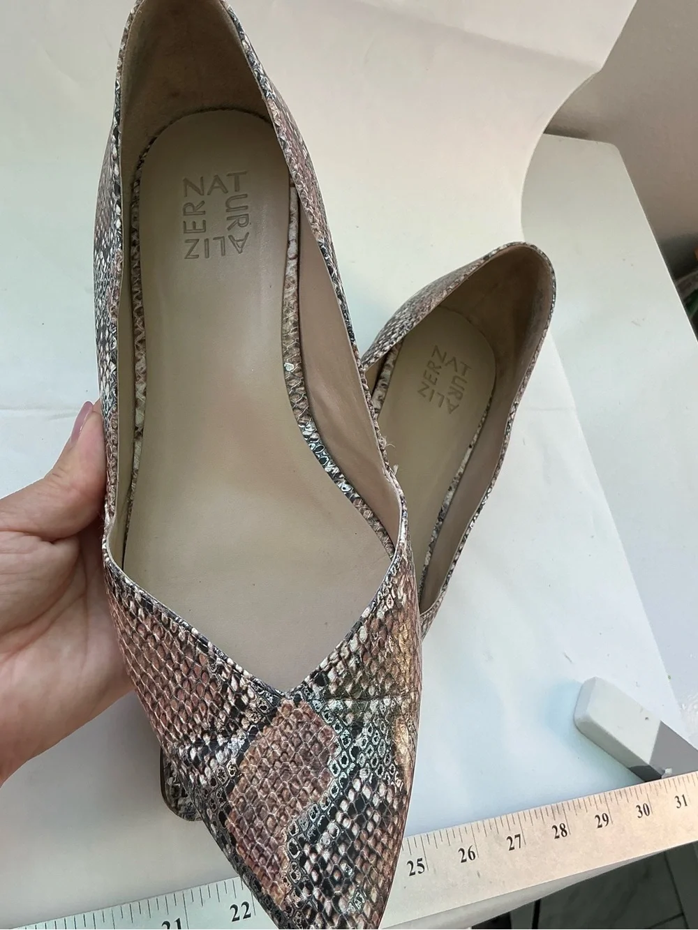 Naturalizer Havana Leather Pointed Toe Pointed Toe Flats in Brown Snake Print